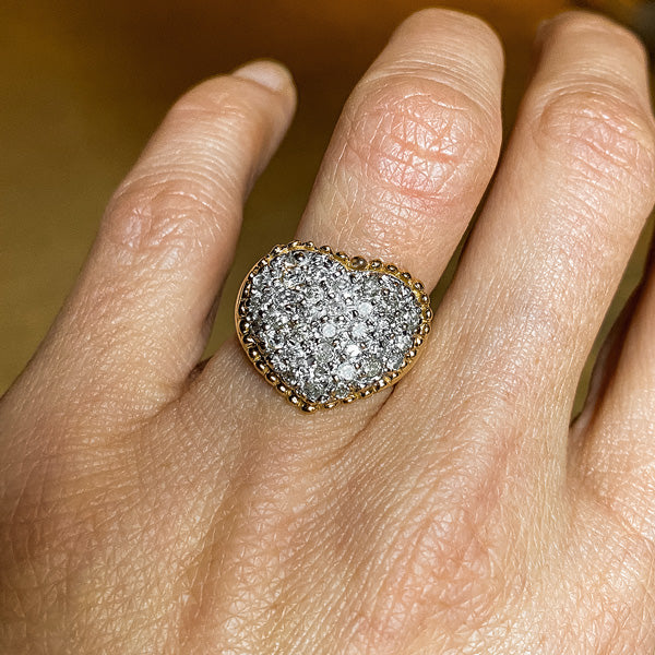 Vintage Pave Heart Ring sold by Doyle and Doyle an antique and vintage jewelry boutique