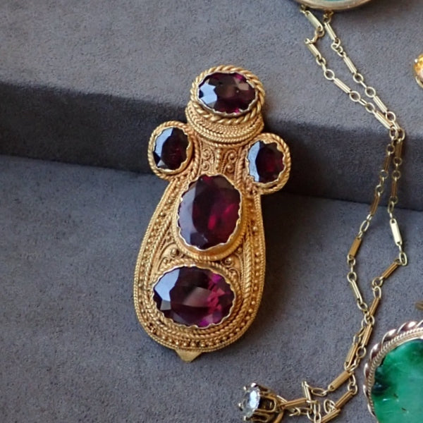 Antique Etruscan Revival Garnet Clip, from Doyle & Doyle jewelry