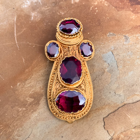 Etruscan Revival Garnet Clip sold by Doyle and Doyle an antique and vintage jewelry boutique