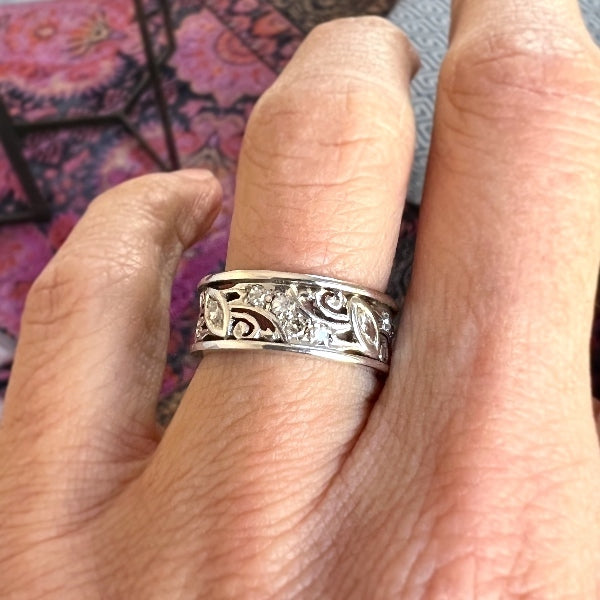 Vintage Wide Patterned Diamond Eternity Band, from Doyle & Doyle antique and vintage jewelry boutique