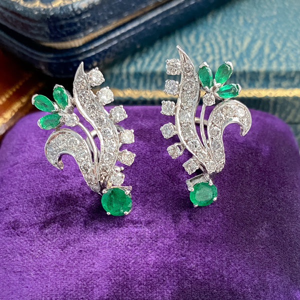 Vintage Emerald & Diamond Clip Earringssold by Doyle and Doyle an antique and vintage jewelry boutique