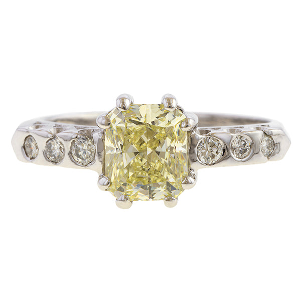 Vintage Yellow Diamond Engagement Ring, Rect. 1.10ct, sold by Doyle & Doyle antique and vintage jewelry boutique