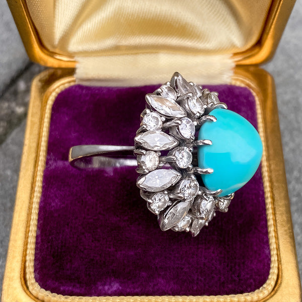 Vintage Turquoise & Diamond Ring sold by Doyle and Doyle an antique and vintage jewelry boutique