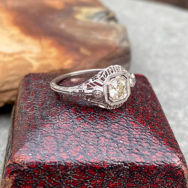 Vintage Filigree Engagement Ring, Old Euro 0.33ct. sold by Doyle and Doyle an antique and vintage jewelry boutique