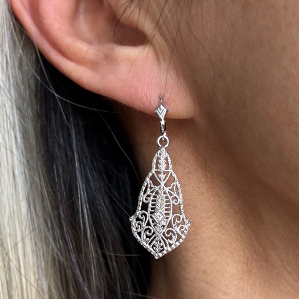 Vintage Diamond Drop Earrings sold by Doyle and Doyle an antique and vintage jewelry boutique