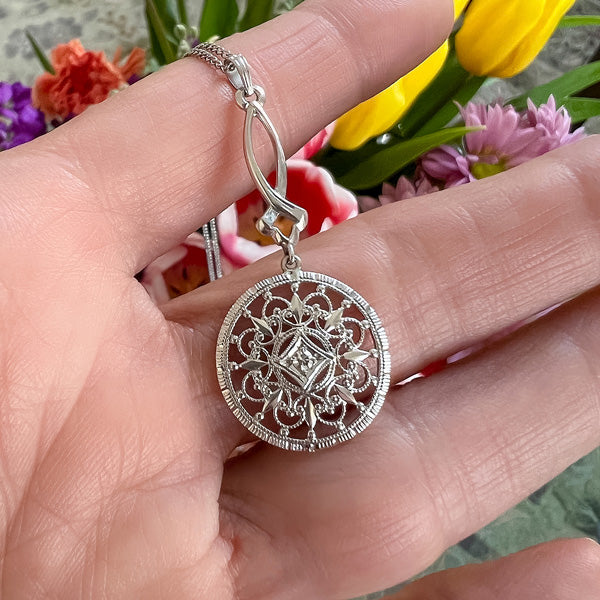 Vintage Diamond Filigree Pendant Necklace, from Doyle & Doyle antique and vintage jewelry boutique
