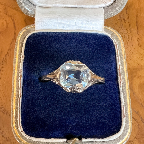 Vintage Filigree Aquamarine Ring sold by Doyle and Doyle an antique and vintage jewelry boutique
