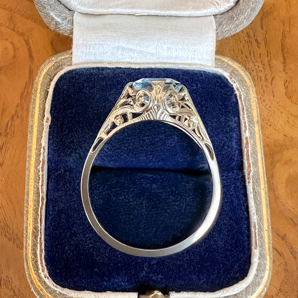 Vintage Filigree Aquamarine Ring sold by Doyle and Doyle an antique and vintage jewelry boutique