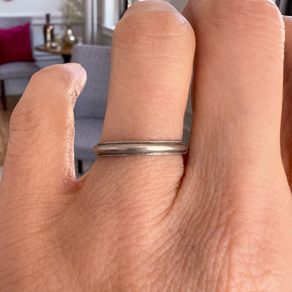Vintage Millegrained Platinum Wedding Band sold by Doyle and Doyle an antique and vintage jewelry boutique