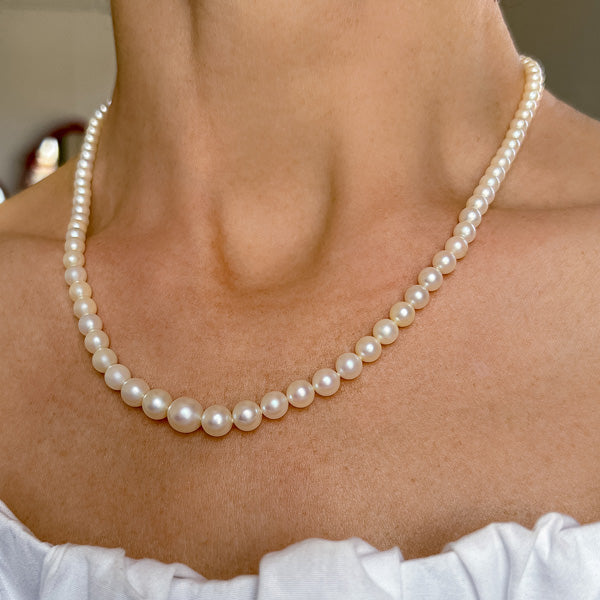 Vintage Pearl Single Strand Necklace sold by Doyle and Doyle an antique and vintage jewelry boutique