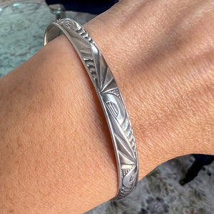 Vintage Silver Patterned Bangle Bracelet sold by Doyle and Doyle an antique and vintage jewelry boutique