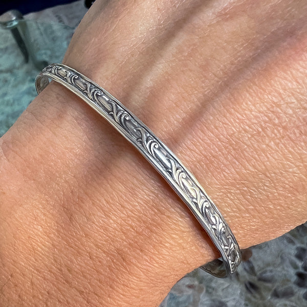Vintage Silver Patterned Bangle Bracelet sold by Doyle and Doyle an antique and vintage jewelry boutique