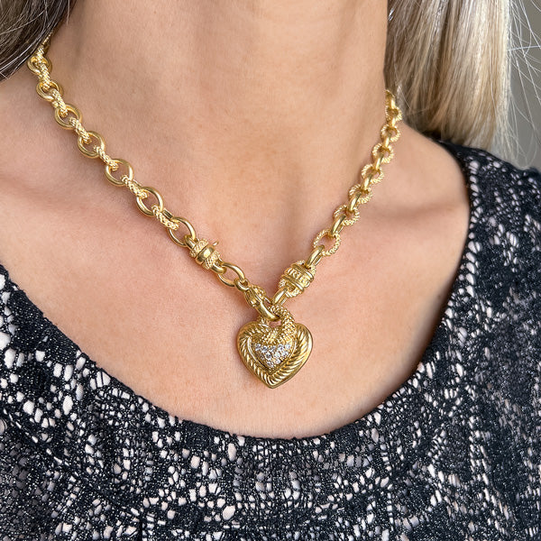 Estate Judith Ripka Diamond Heart Gold Chain Necklace, from Doyle & Doyle antique and vintage jewelry boutique