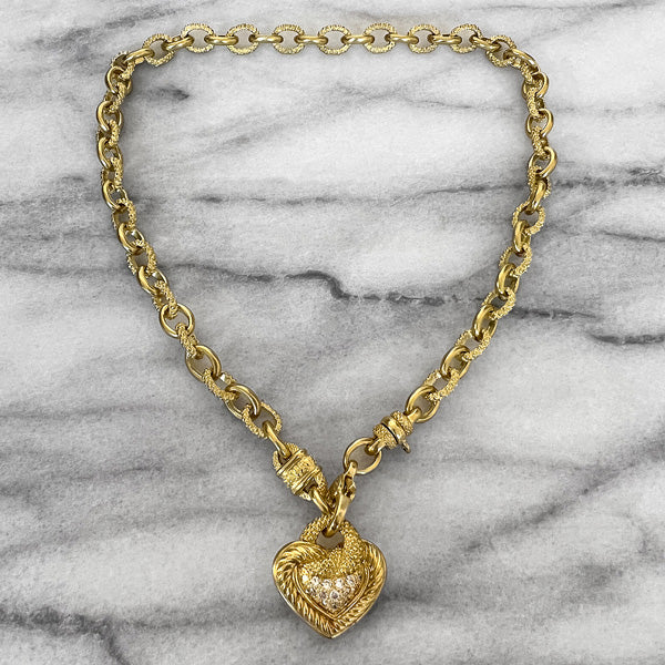 Estate Judith Ripka Diamond Heart Gold Chain Necklace, from Doyle & Doyle antique and vintage jewelry boutique