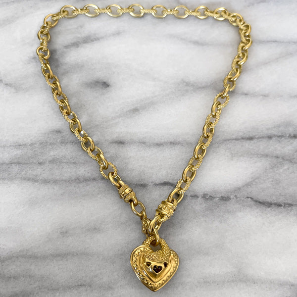Estate Judith Ripka Diamond Heart Gold Chain Necklace, from Doyle & Doyle antique and vintage jewelry boutique