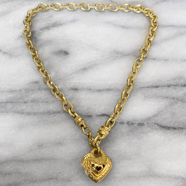 Estate Judith Ripka Diamond Heart Gold Chain Necklace, from Doyle & Doyle antique and vintage jewelry boutique