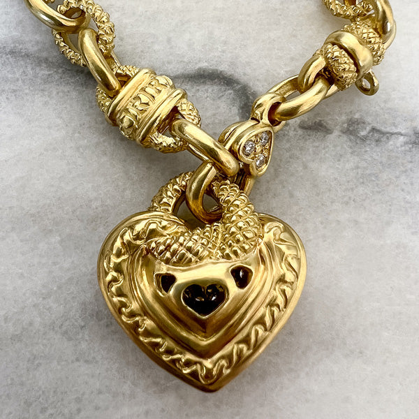 Estate Judith Ripka Diamond Heart Gold Chain Necklace, from Doyle & Doyle antique and vintage jewelry boutique