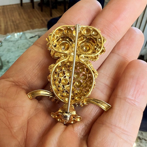 Vintage Enamel Owl Pin sold by Doyle and Doyle an antique and vintage jewelry boutique