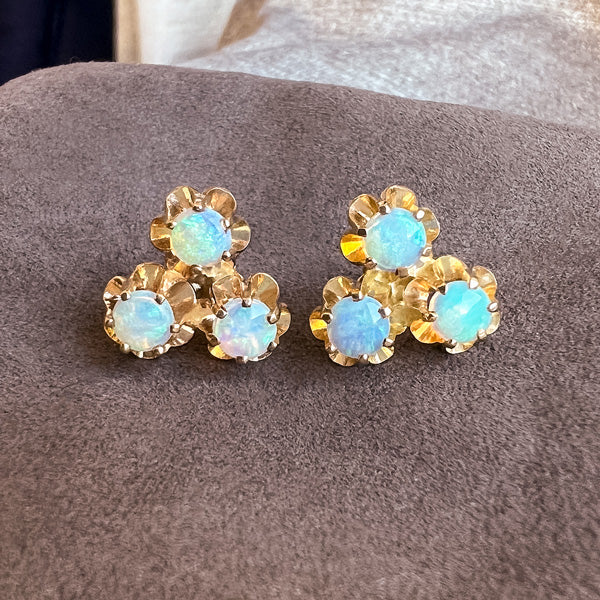Antique Opal Stud Earrings sold by Doyle and Doyle an antique and vintage jewelry boutique