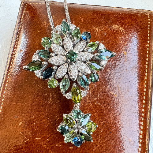 Vintage Green Tourmaline & Diamond Pendant, from Doyle & Doyle antique and vintage jewelry 