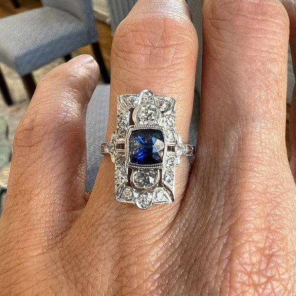 Art Deco Sapphire & Diamond Ring sold by Doyle and Doyle an antique and vintage jewelry boutique