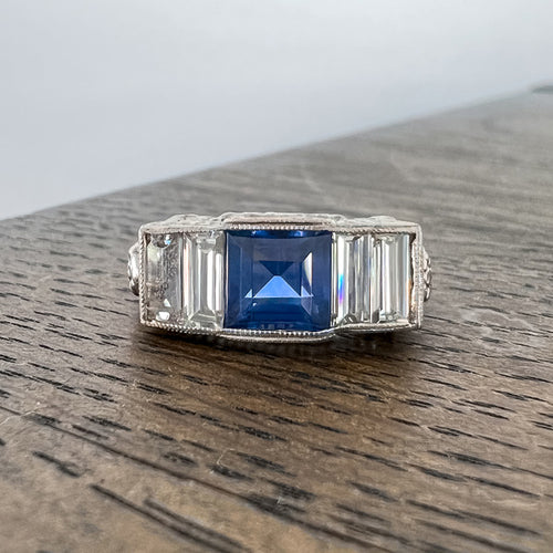 Art Deco Sapphire & Diamond Ring sold by Doyle and Doyle an antique and vintage jewelry boutique