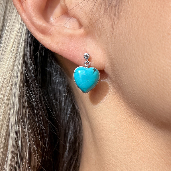 Diamond & Turquoise Heart Drop Earrings, from Doyle & Doyle antique and vintage jewelry boutique