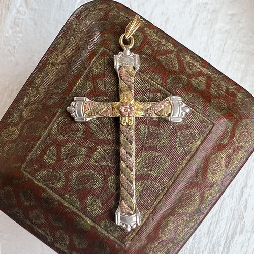 Antique Tri Gold Cross sold by Doyle and Doyle an antique and vintage jewelry boutique