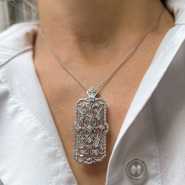 Art Deco Diamond Pin Pendant sold by Doyle and Doyle an antique and vintage jewelry boutique