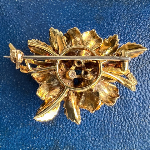 Vintage Enamel & Diamond Flower Brooch sold by Doyle and Doyle an antique and vintage jewelry boutique