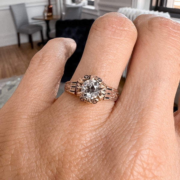Vintage Diamond Engagement Ring in gold with black enamel, sold by Doyle & Doyle antique and vintage jewelry boutique