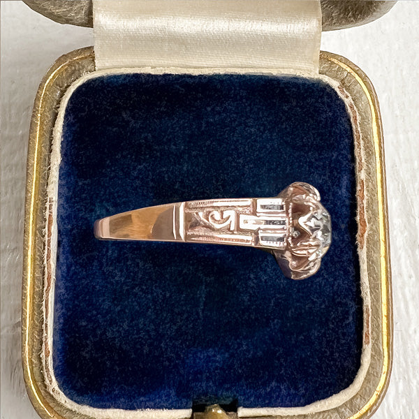 Vintage Diamond Engagement Ring in gold with black enamel, sold by Doyle & Doyle antique and vintage jewelry boutique