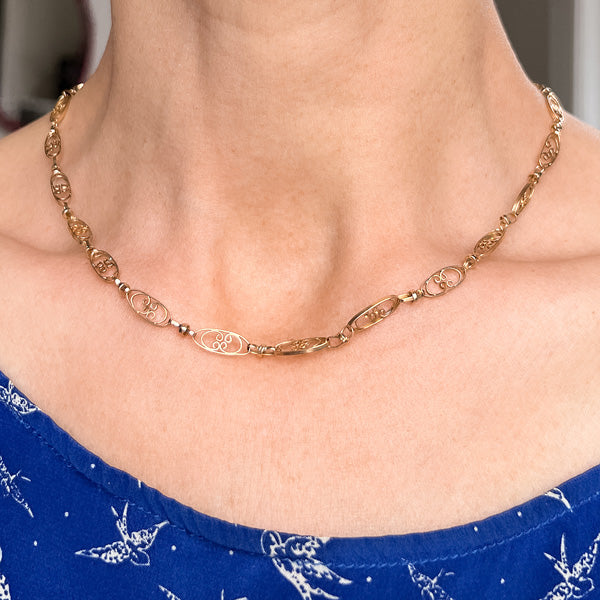 Fancy Link Chain Necklace sold by Doyle and Doyle an antique and vintage jewelry boutique