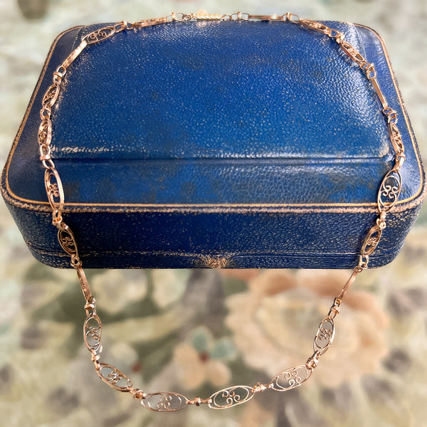 Fancy Link Chain Necklace sold by Doyle and Doyle an antique and vintage jewelry boutique