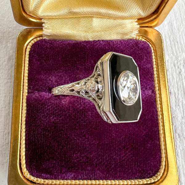 Vintage Diamond & Black Onyx Ring sold by Doyle and Doyle an antique and vintage jewelry boutique
