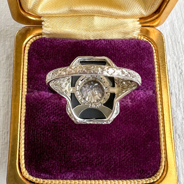 Vintage Diamond & Black Onyx Ring sold by Doyle and Doyle an antique and vintage jewelry boutique