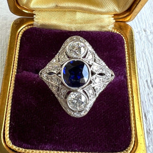 Art Deco sapphire & diamond dinner ring in platinum, from Doyle & Doyle