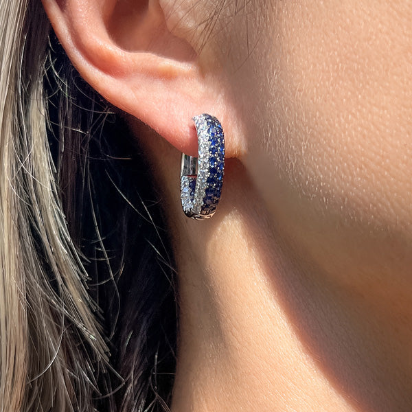 Sapphire & Diamond Hoop Earrings sold by Doyle and Doyle an antique and vintage jewelry boutique