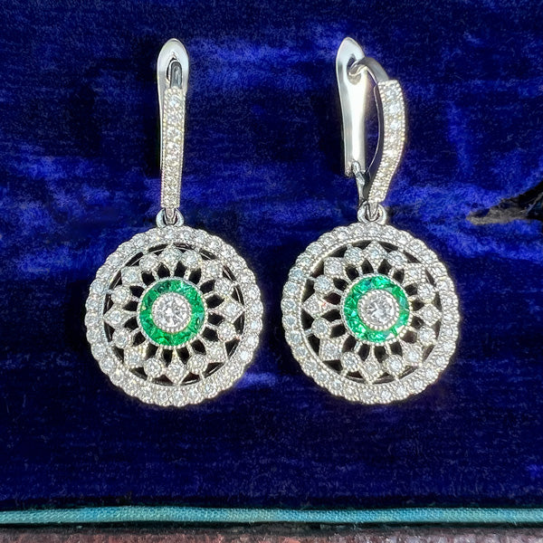 Emerald & Diamond Earrings sold by Doyle and Doyle an antique and vintage jewelry boutique