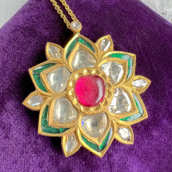 Vintage Indian Ruby, Diamond & Enamel Pendant, from Doyle & Doyle antique and vintage jewelry