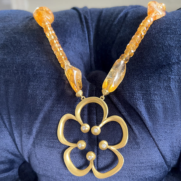 Citrine & Diamond Flower Necklace sold by Doyle and Doyle an antique and vintage jewelry boutique