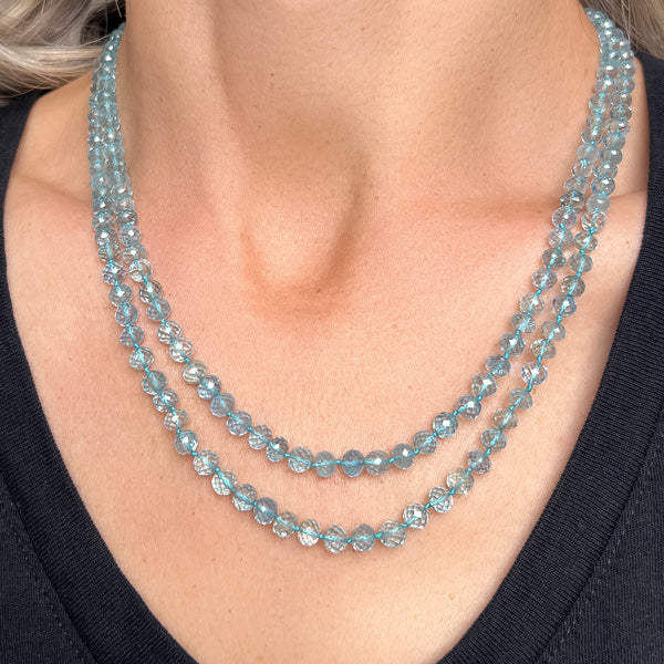 Vintage Aquamarine Faceted Bead Necklace, from Doyle & Doyle antique and vintage jewelry boutique