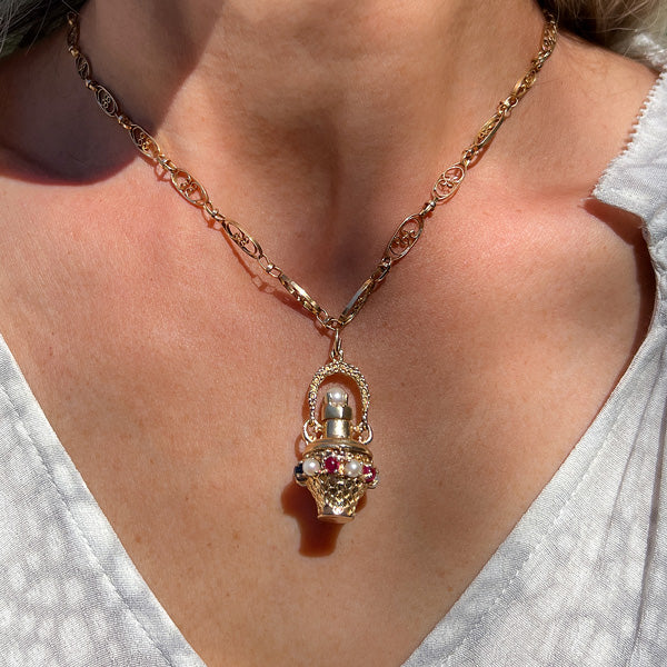 Vintage Gold Gemstone Bottle Charm, from Doyle & Doyle antique and vintage jewelry boutique