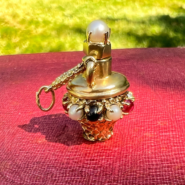 Vintage Gold Gemstone Bottle Charm, from Doyle & Doyle antique and vintage jewelry boutique