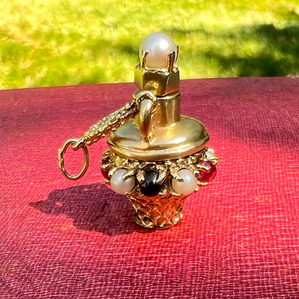 Vintage Gold Gemstone Bottle Charm Pendant, from Doyle & Doyle antique and vintage jewelry boutique