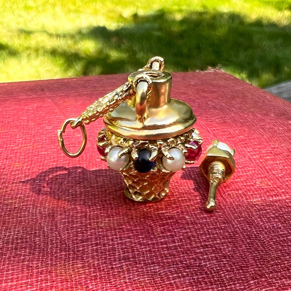 Vintage Gold Gemstone Bottle Charm Pendant, from Doyle & Doyle antique and vintage jewelry boutique