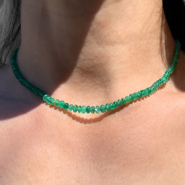 Vintage Emerald Bead Necklace sold by Doyle and Doyle an antique and vintage jewelry boutique