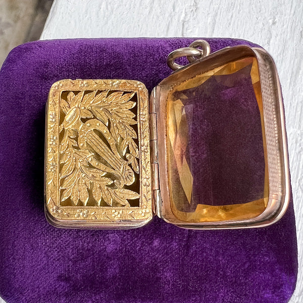 Victorian Citrine Vinaigrette Locket Pendant sold by Doyle and Doyle an antique and vintage jewelry boutique