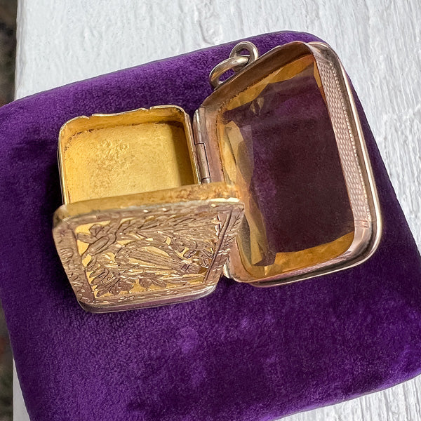 Victorian Citrine Vinaigrette Locket Pendant sold by Doyle and Doyle an antique and vintage jewelry boutique