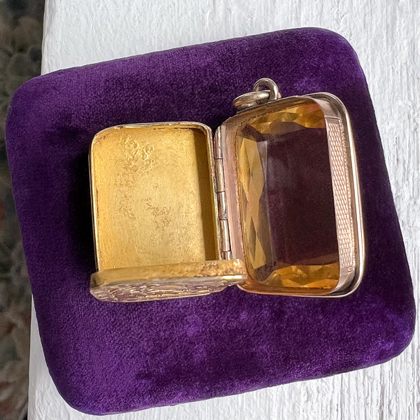 Victorian Citrine Vinaigrette Locket Pendant sold by Doyle and Doyle an antique and vintage jewelry boutique